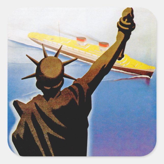 ss Rex passing Statue of Liberty Square Sticker (Front)