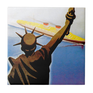 ss Rex passing Statue of Liberty Tile