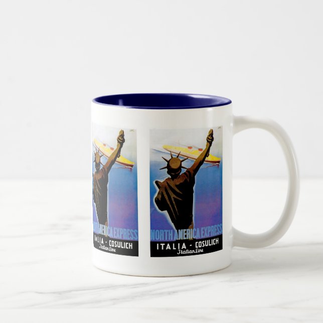 ss Rex passing Statue of Liberty Two-Tone Coffee Mug (Right)