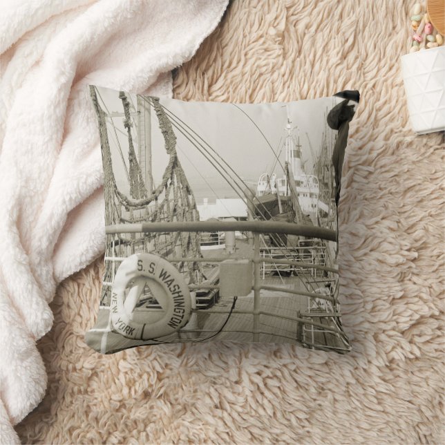 SS Washington Luxury Liner Cruise Ship 1930's Deck Throw Pillow (Blanket)