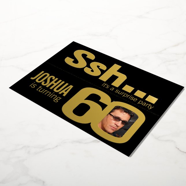 Ssh... Surprise 60th Birthday party gold black (Rotated)