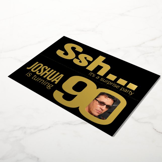 Ssh... Surprise 90th Birthday party gold black (Rotated)