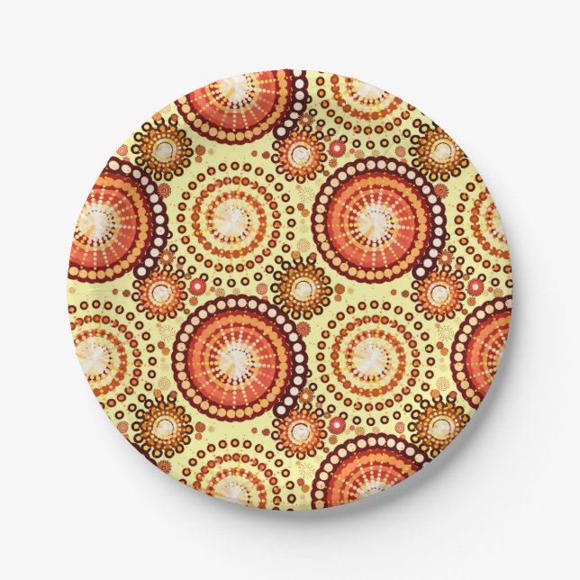 SStarbursts and pinwheels, brown and yellow Paper Plate (Front)