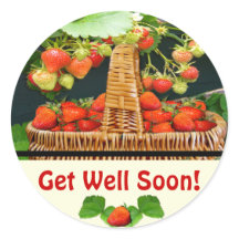 Sstrawberry Basket  ~ Get Well  Round Sticker