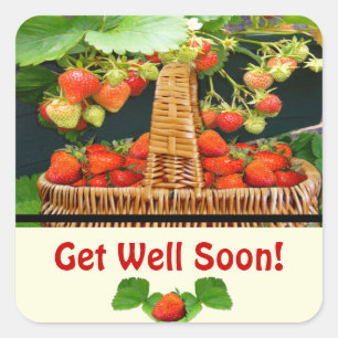 Sstrawberry Basket  ~ Get Well  Round Sticker