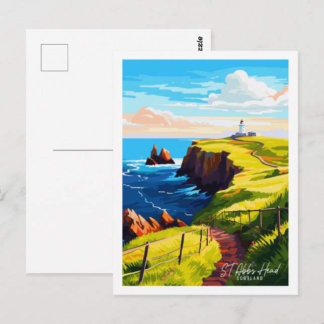 St. Abbs Head Scotland vintage travel illustration Postcard (Front/Back)