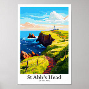 St Abb's Head Scotland Vintage Travel Illustration Poster