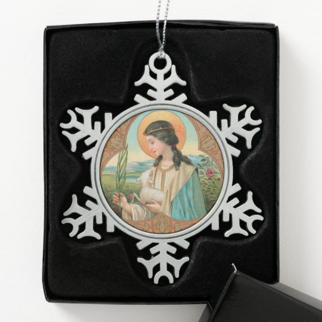 St. Agnes of Rome (BK 006) Snowflake Pewter Christmas Ornament (Box)