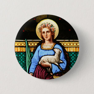 St Agnes of Rome, holding lamb and palm leaf 2 Inch Round Button