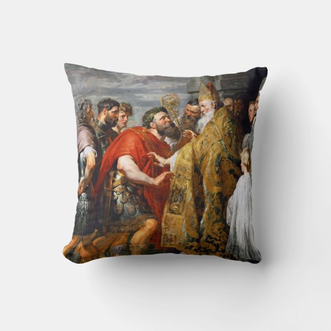 St. Ambrose and Emperor Theodosius  Paul Rubens Throw Pillow (Front)