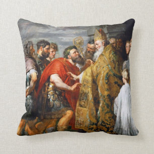 St. Ambrose and Emperor Theodosius Paul Rubens Throw Pillow