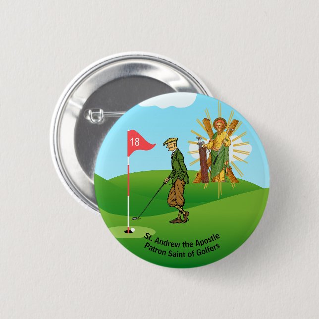 St. Andrew and Dapper Male Golfer 2 Inch Round Button (Front & Back)