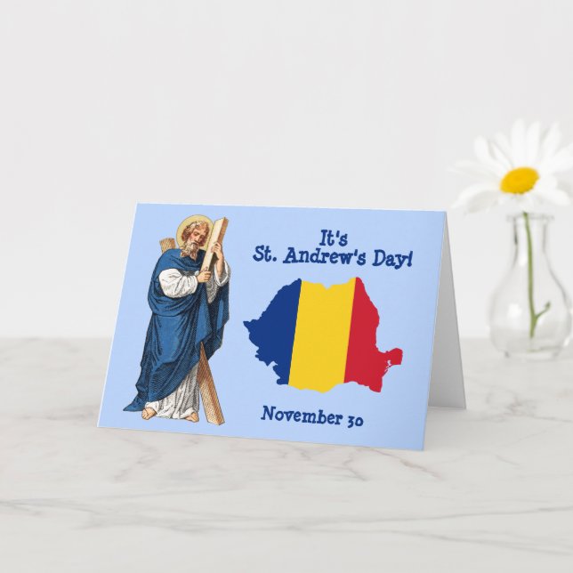 St. Andrew and Flag-Map of Romania Feast Day Card (Small Plant)
