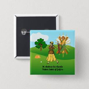 St. Andrew and Upscale Lady Golfer 2 Inch Square Button