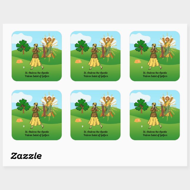 St. Andrew and Upscale Lady Golfer Square Sticker (Sheet)