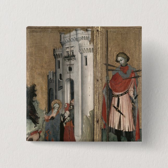 St. Andrew Chasing Demons from the Town 2 Inch Square Button (Front)