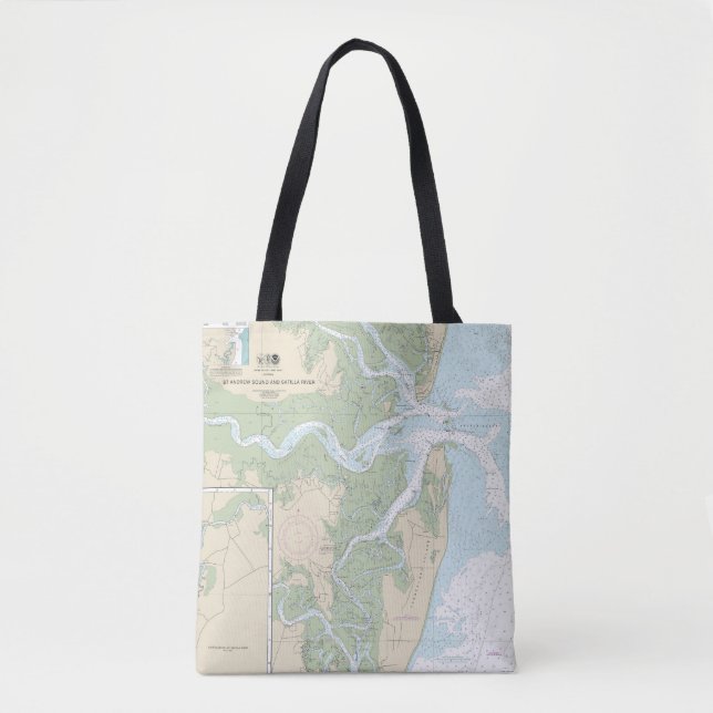 St Andrew Sound and Satilla River Nautical Chart Tote Bag (Front)