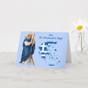 St. Andrew with Flag-Map of Greece Feast Day Card