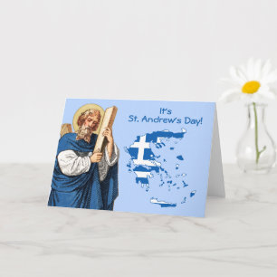 St. Andrew with Flag-Map of Greece Feast Day Card