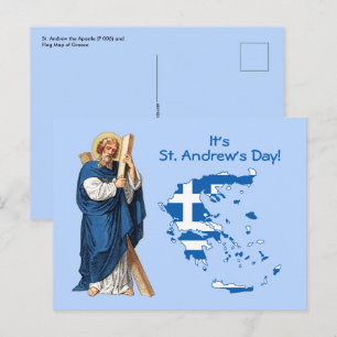 St. Andrew with Flag-Map of Greece Feast Day Postcard