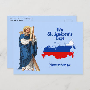 St. Andrew with Flag-Map of Russia Feast Day Postcard
