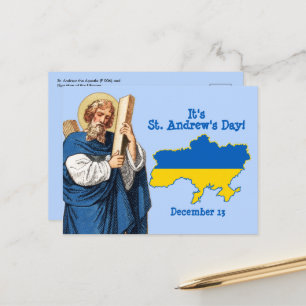 St. Andrew with Flag-Map of Ukraine Feast Day Postcard