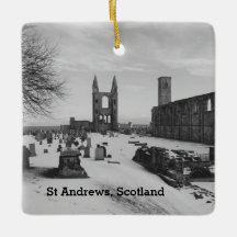 St Andrews Scotland Cathedral Ruins in Snow B & W