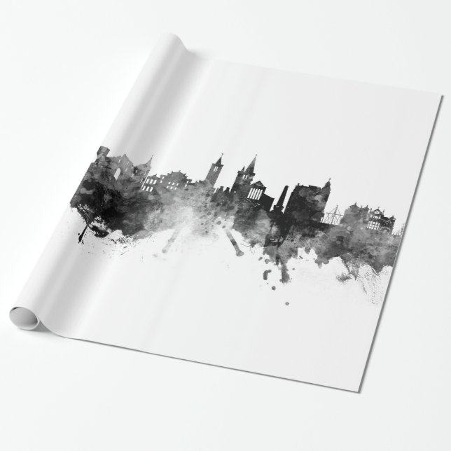 St Andrews Scotland Skyline Black White Wrapping Paper (Unrolled)