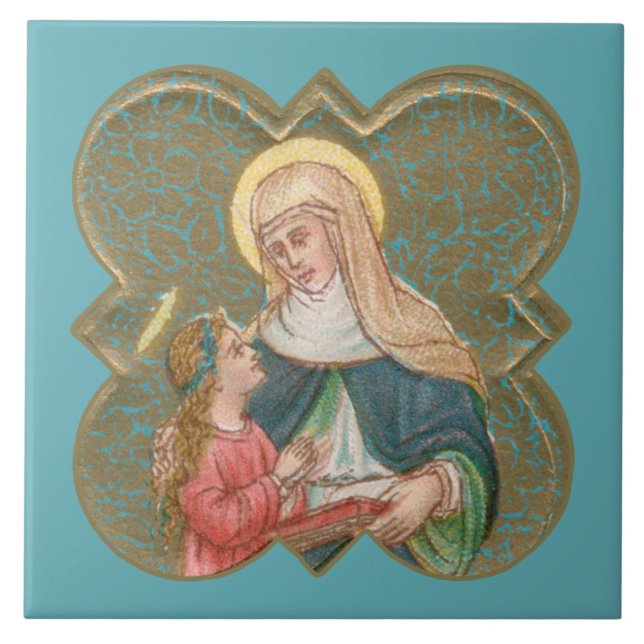 St. Anne and the BVM in a Barbed Quatrefoil (BK67) Tile (Front)