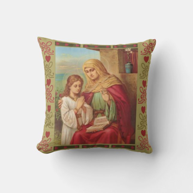 St. Anne Virgin Child Mary Grandmother Hearts Throw Pillow (Front)