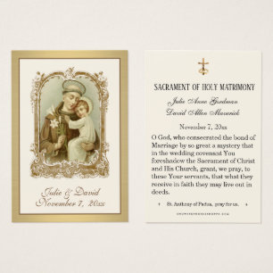 St. Anthony Jesus Elegant Gold Wedding Favour Card