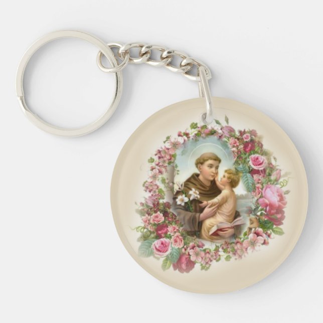 St. Anthony of Padua Baby Jesus Roses Keychain (Front)