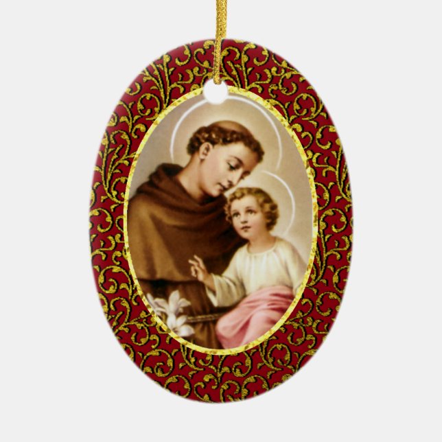 St. Anthony of Padua Personalize Background Colour Ceramic Ornament (Front)