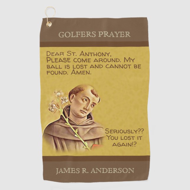 St. Anthony Patron Saint Lost Golf Balls Humourous Towel (Front)