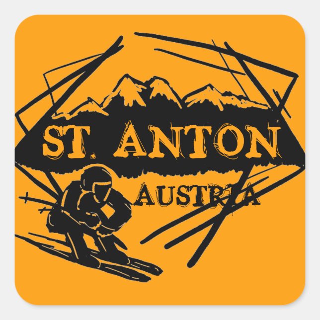 St. Anton Austria orange ski logo stickers (Front)