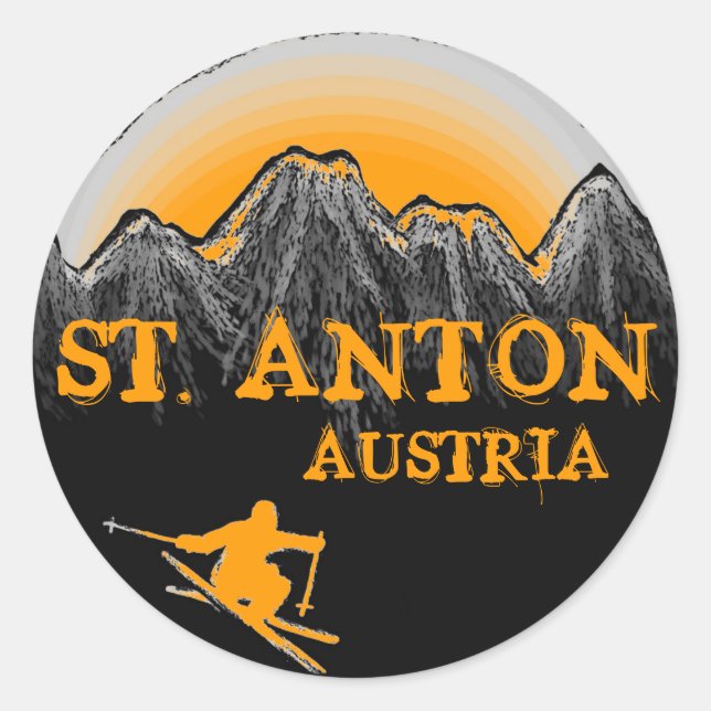 St. Anton Austria orange skier stickers (Front)