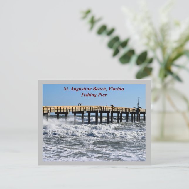 St. Augustine Beach Florida Fishing Pier Holiday Postcard (Standing Front)
