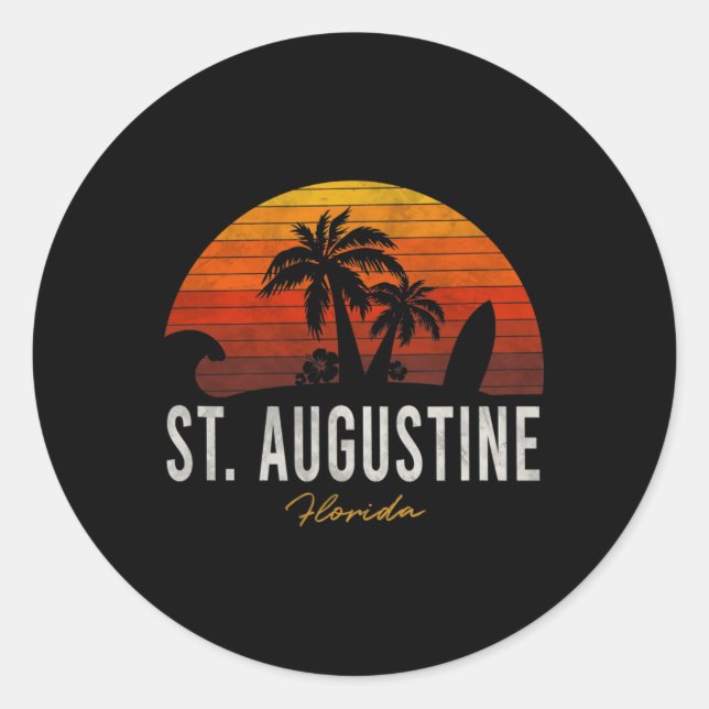 St. Augustine Beach Florida Fl Palms Vacation Surf Classic Round Sticker (Front)