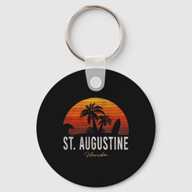 St. Augustine Beach Florida Fl Palms Vacation Surf Keychain (Front)