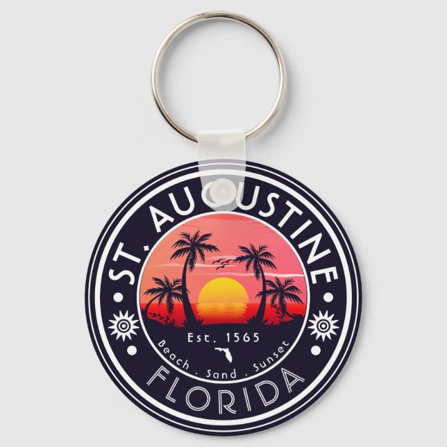 St Augustine beach Florida Sunset Beach Palm Tree  Keychain (Front)