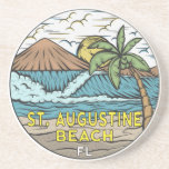 St Augustine Beach Florida Vintage  Coaster<br><div class="desc">St Augustine Beach hand drawn illustration with mountains and ocean waves in the background. Perfect for anyone who loves to visit St Augustine Beach.</div>