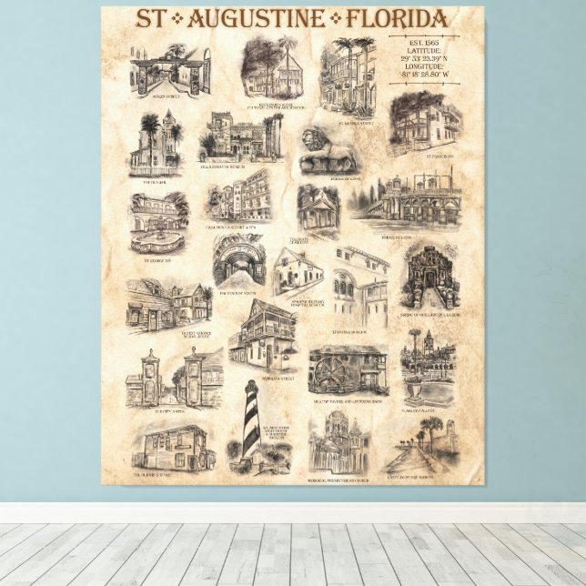 St Augustine, Florida Art Poster Canvas Print (Insitu(Wood Floor))