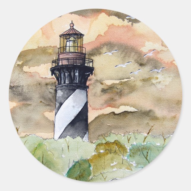 St Augustine Florida lighthouse painting Classic Round Sticker (Front)