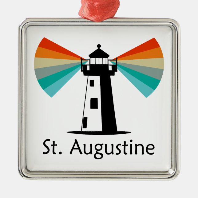 St. Augustine Florida Lighthouse Rainbow Metal Ornament (Front)