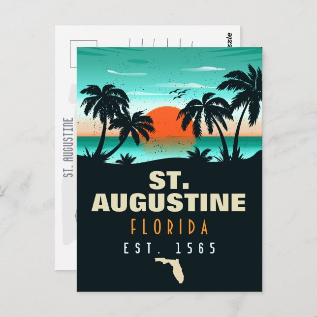 St. Augustine Florida Retro Sunset Souvenirs 60s Postcard (Front/Back)
