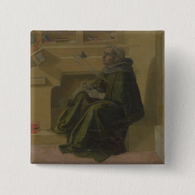 St. Augustine in his Study (predella of the Barbad 2 Inch Square Button (Front)