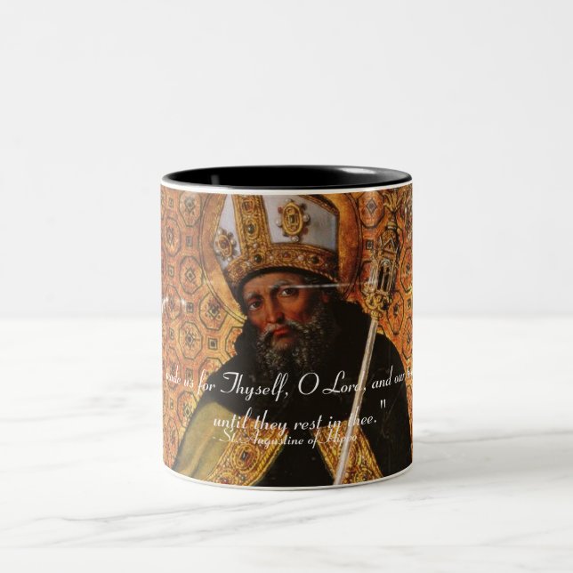 St. Augustine of Hippo Our Hearts Two-Tone Coffee Mug (Center)