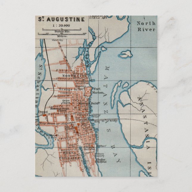 St Augustine Vintage Map Postcard (Front)