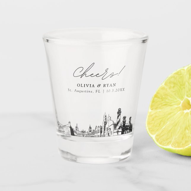 St. Augustine Wedding Favour Personalized Cheers Shot Glass (Front)