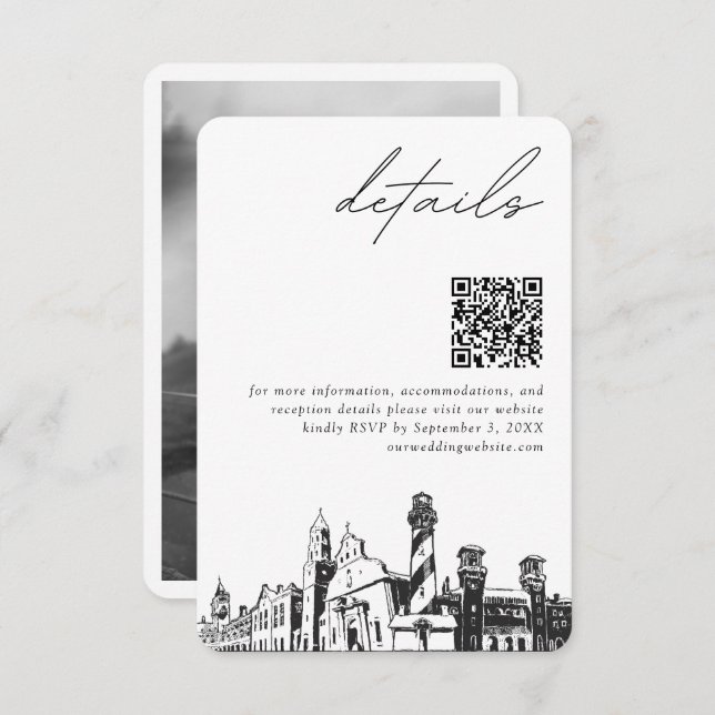 St Augustine Wedding Modern Details QR Code Enclosure Card (Front/Back)